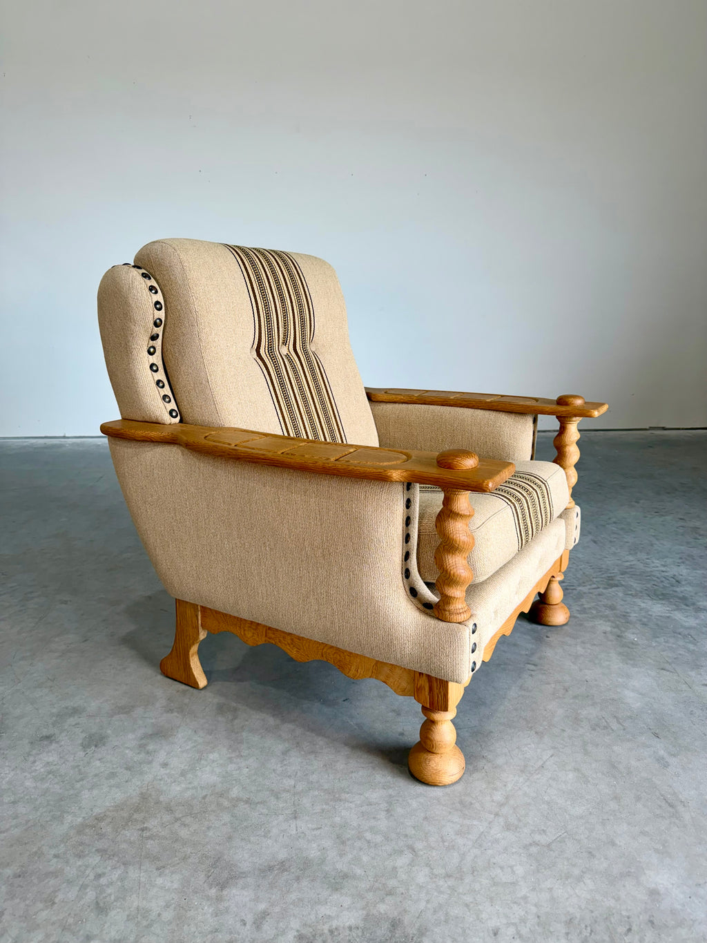 Vintage Henning Kjaernulf Style Danish Wool and Oak Lounge Chair