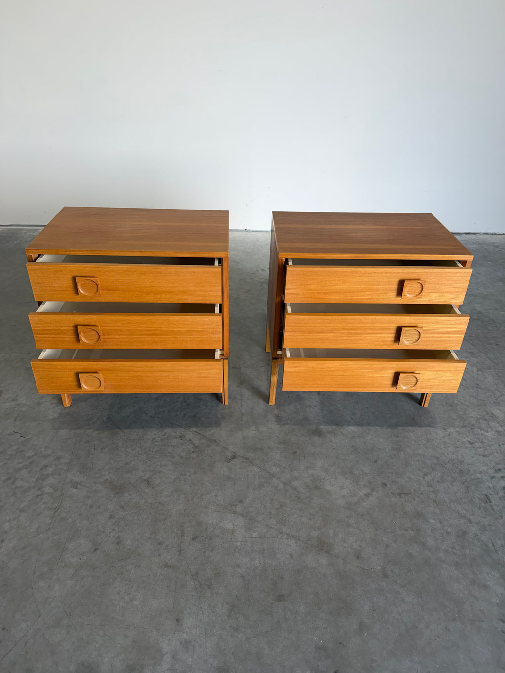 Pair of Mid Century Danish Three Drawer Chests, Bedside Tables