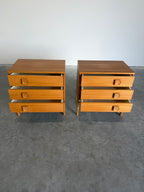 Pair of Mid Century Danish Three Drawer Chests, Bedside Tables
