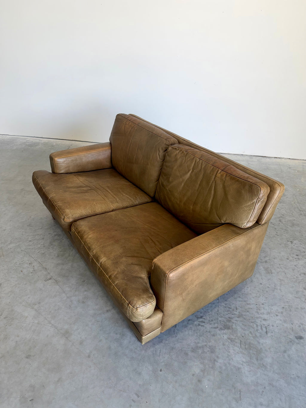 Mid Century Swedish Arne Norell Style Olive Leather and Rosewood Loveseat