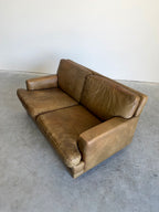 Mid Century Swedish Arne Norell Style Olive Leather and Rosewood Loveseat