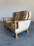 Vintage Henning Kjaernulf Style Danish Wool and Oak Loveseat
