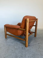 Brazilian Modernist Style Lounge Chair in Cognac Leather and Oak
