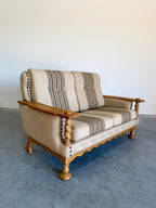 Vintage Henning Kjaernulf Style Danish Wool and Oak Loveseat
