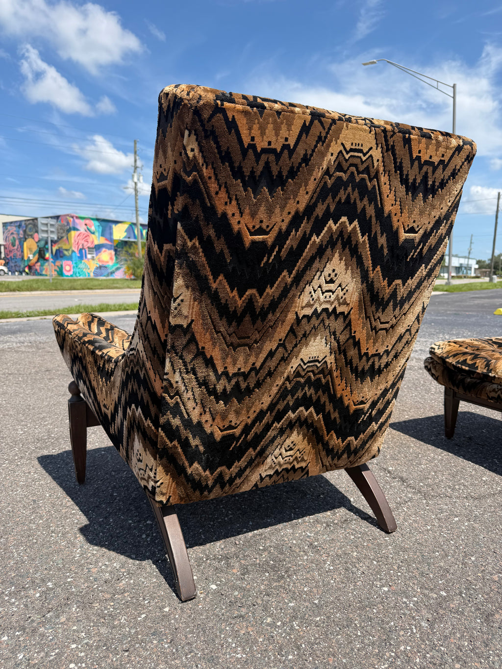 Mid Century Modern Castro Convertible High Back Velvet Lounge Chair and Ottoman Set
