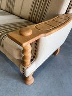 Vintage Henning Kjaernulf Style Danish Wool and Oak Loveseat