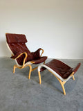 Bruno Mathsson for DUX Brown Leather Pernilla Lounge Chair and Ottoman
