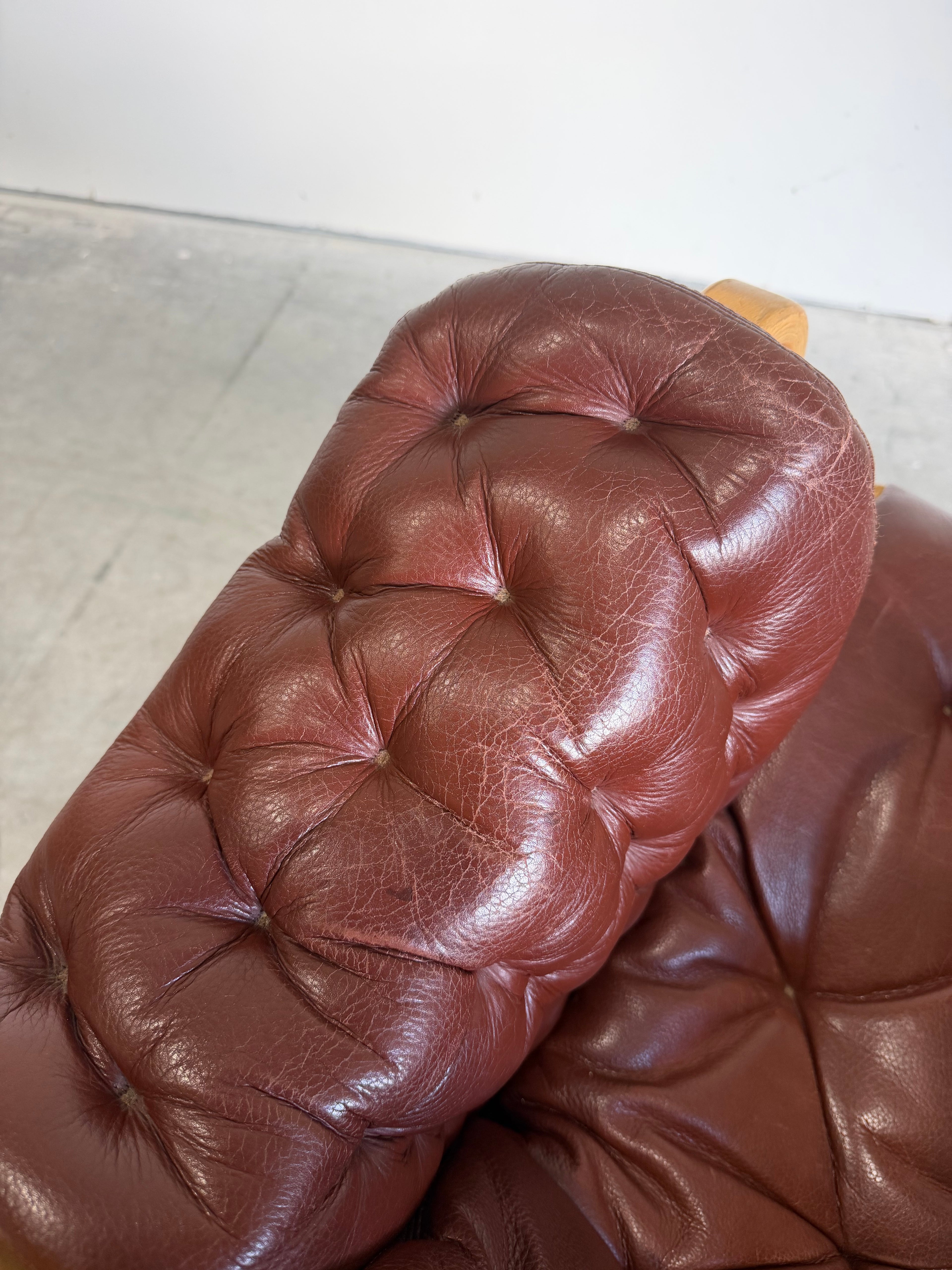 Bruno Mathsson for DUX Brown Leather Pernilla Lounge Chair and Ottoman