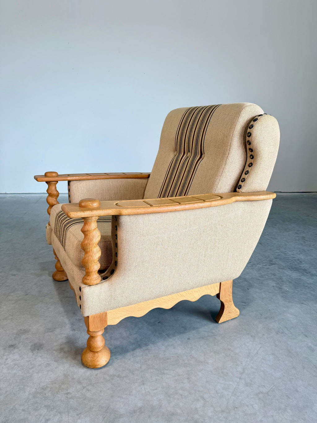 Vintage Henning Kjaernulf Style Danish Wool and Oak Lounge Chair