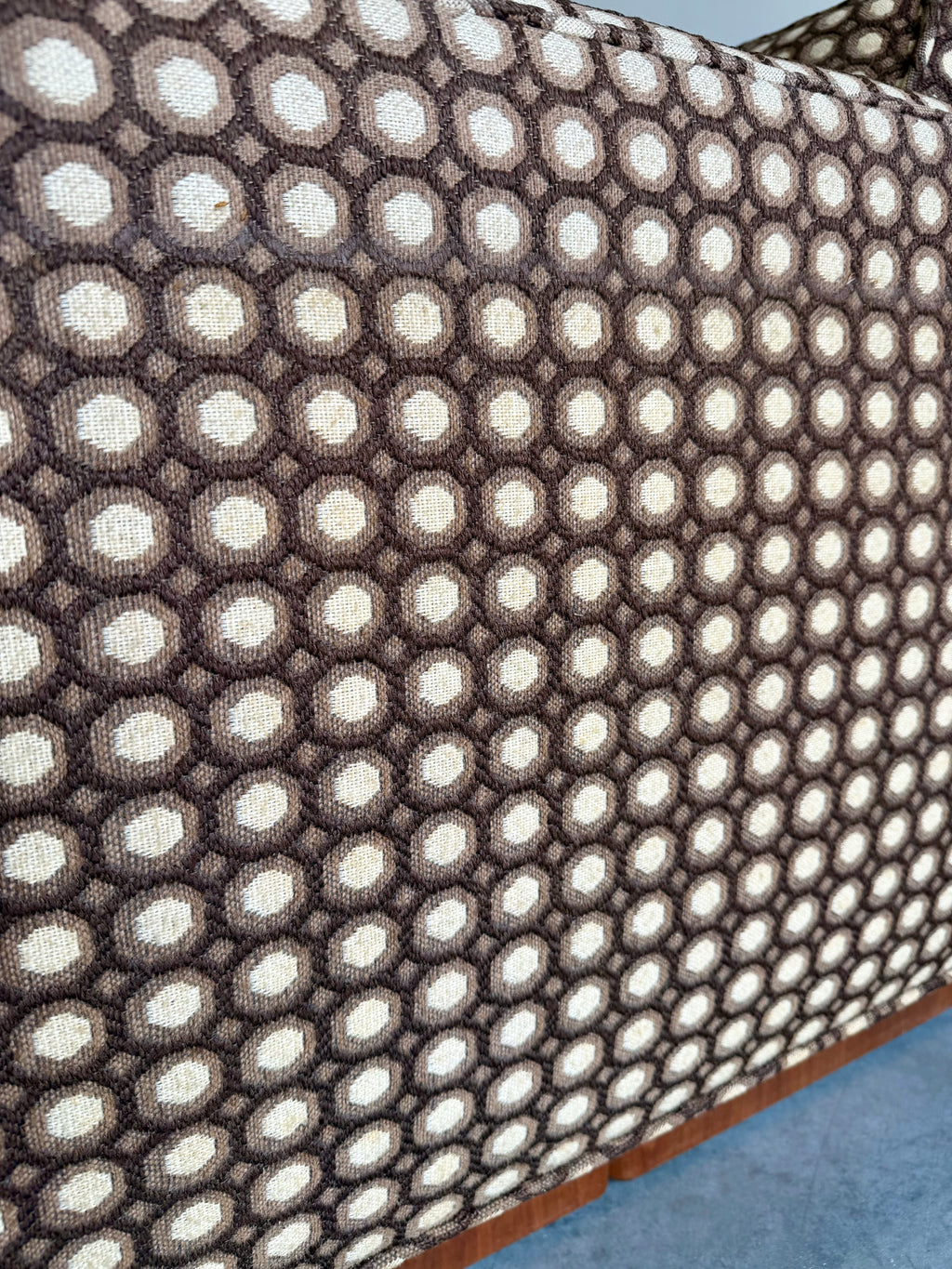 Mid Century Modern Mod Circles Print Plinth Base Sofa