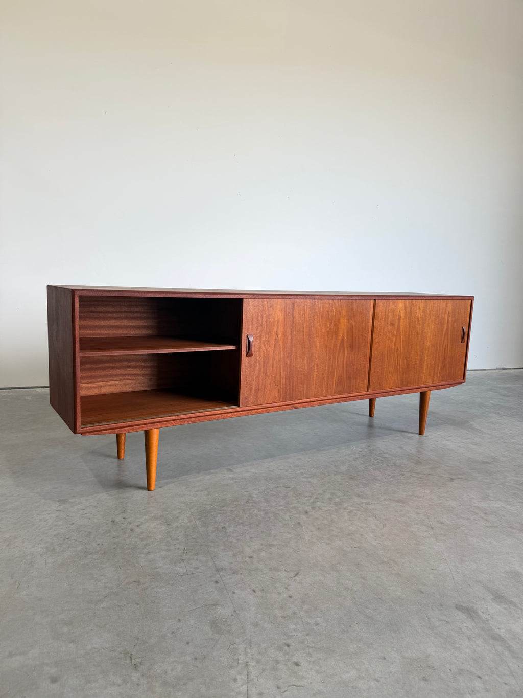 Long Danish Teak Mid Century Credenza by Clausen & Son