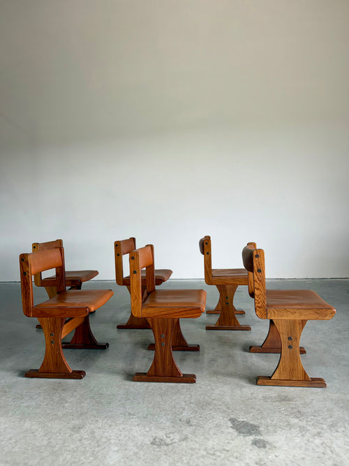 Set of 6 Danish Rosewood and Caramel Leather Gangso Mobler Dining Chairs