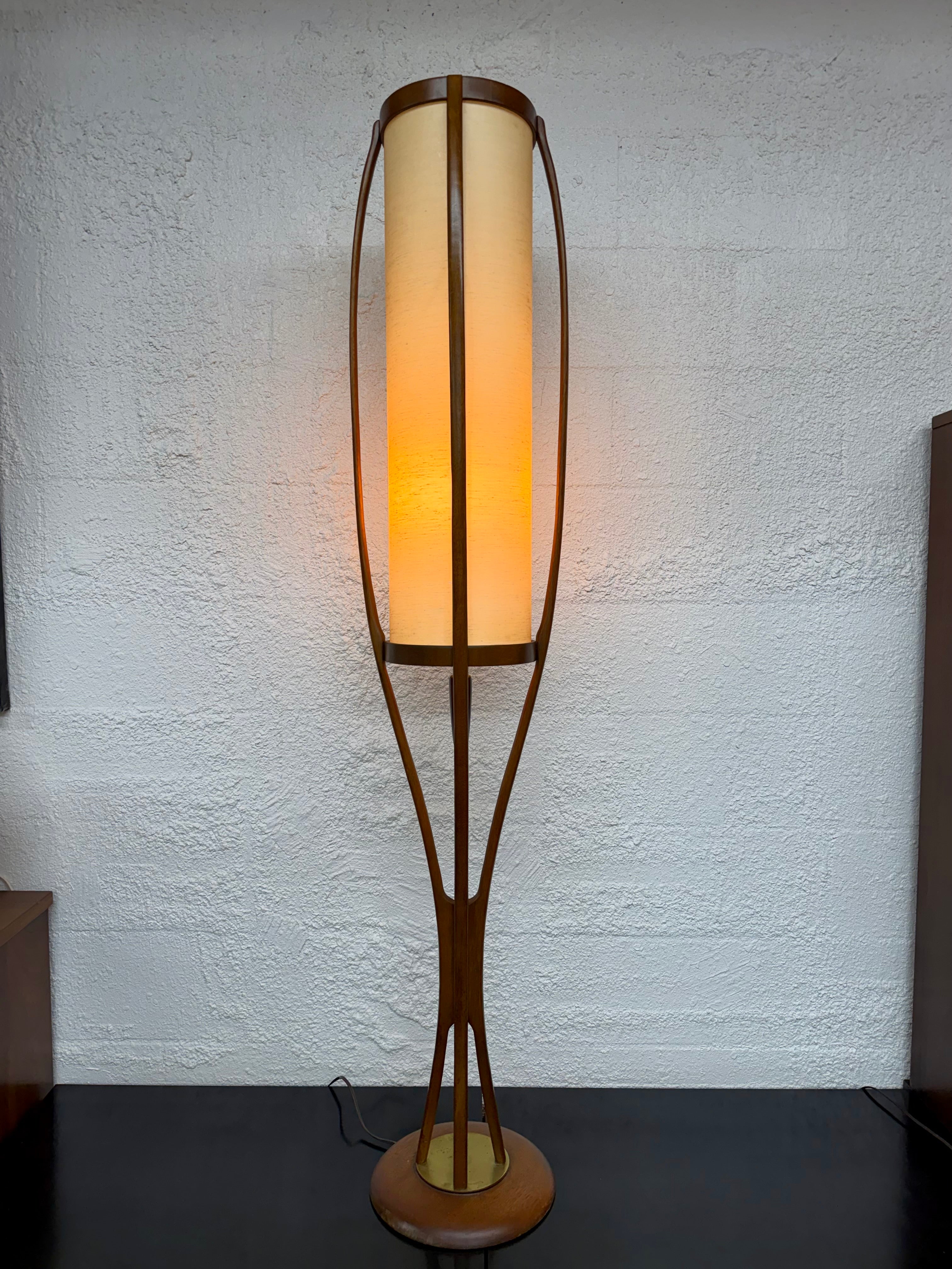 Mid Century Modern Modeline Sculptural Wood and Brass Floor Lamp by Arthur Jacobs