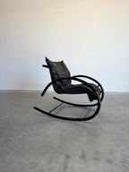 Vintage Post Modern Black Tubular Metal and Leather Rocker