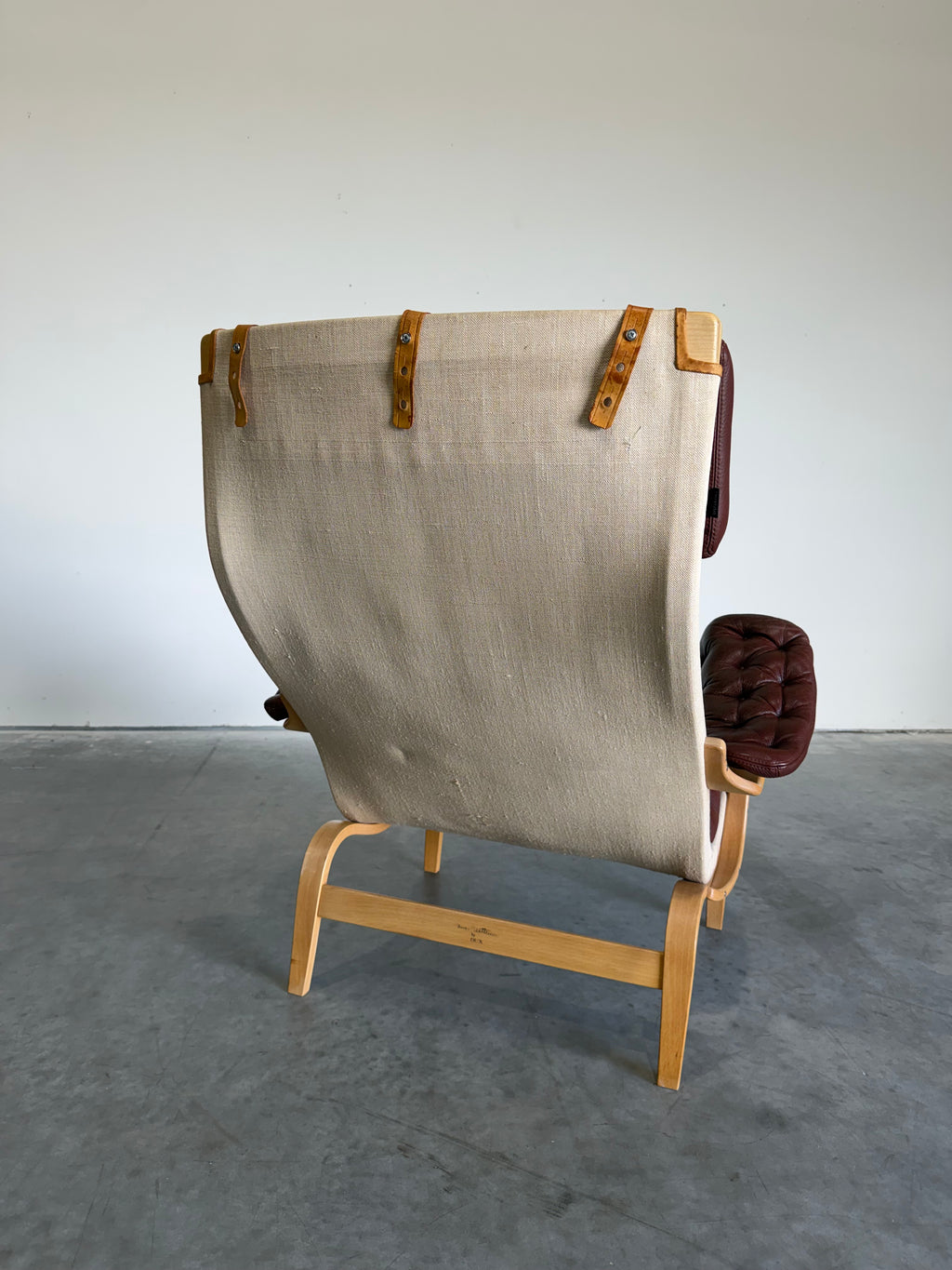 Bruno Mathsson for DUX Brown Leather Pernilla Lounge Chair and Ottoman