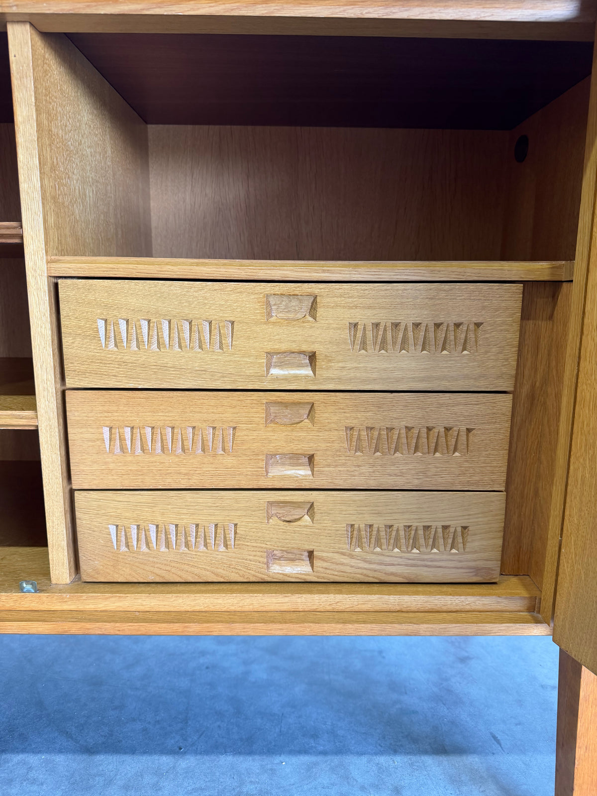 Mid Century European Brutalist Oak Credenza