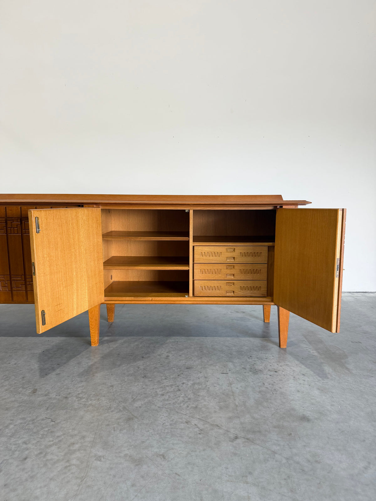 Mid Century European Brutalist Oak Credenza