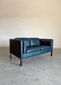 Vintage Navy Leather 2 Seat Sofa by Borge Mogensen
