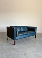 Vintage Navy Leather 2 Seat Sofa by Borge Mogensen