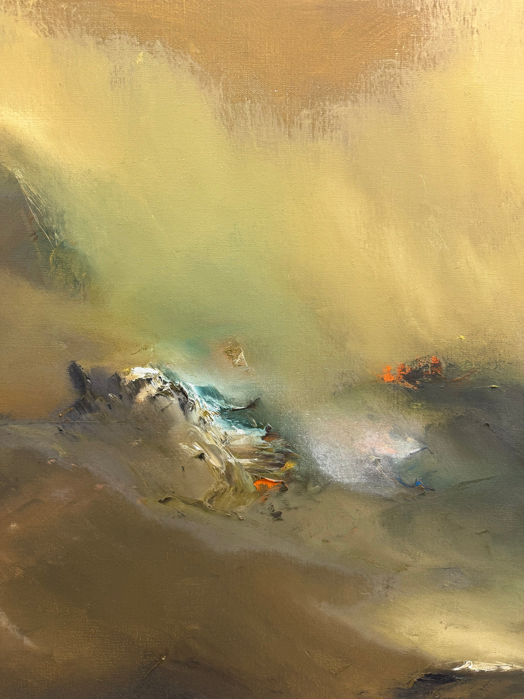 Large Mid Century Original Moody Abstract Landscape Painting, Oil on Canvas