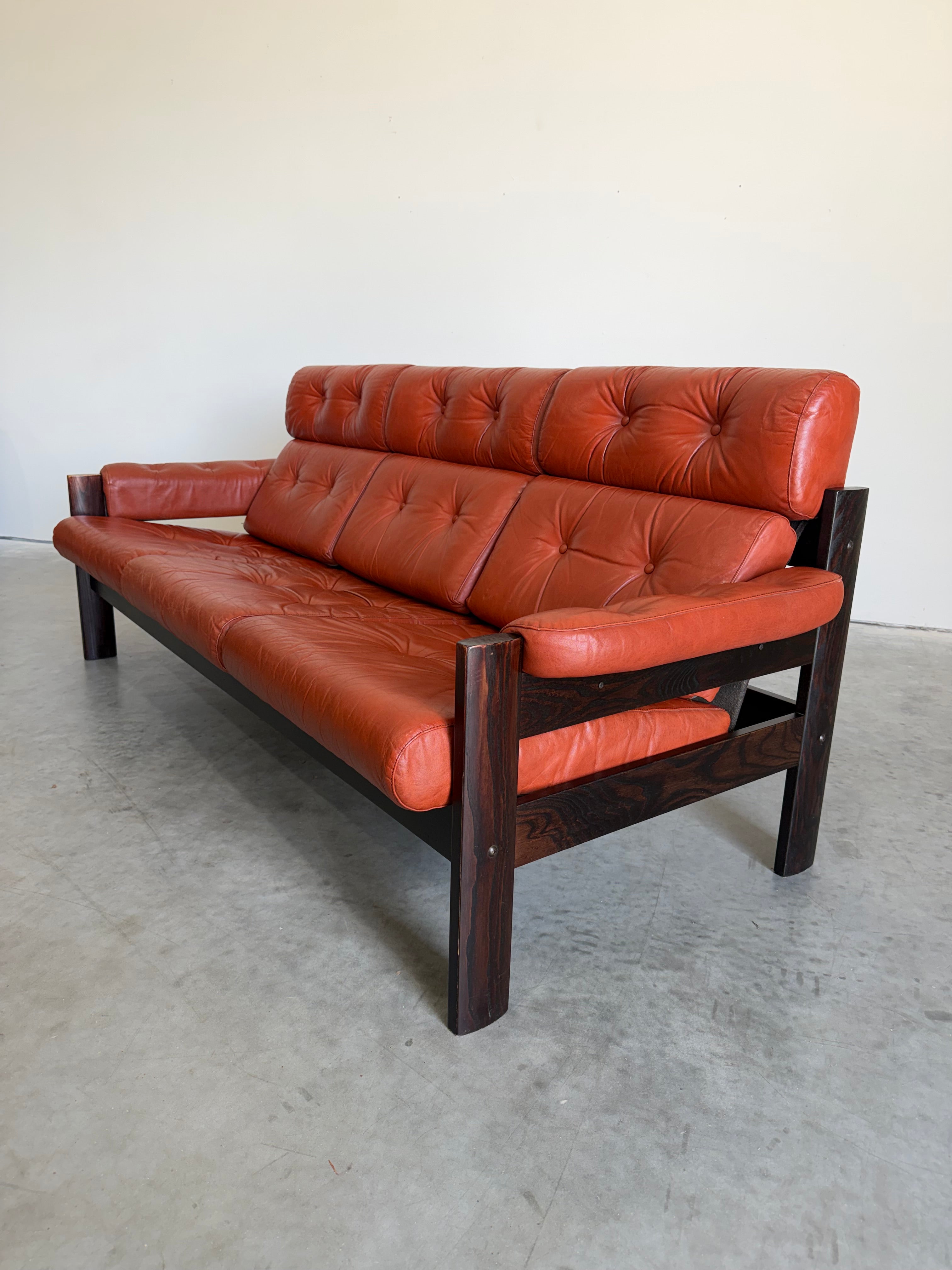 Vintage 3 Seat Orange Leather Sofa by Ekornes Norway