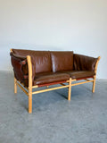 Vintage Arne Norell Ilona Safari Loveseat in Brown Leather