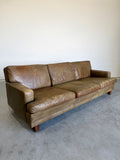 Mid Century Swedish Arne Norell Style Olive Leather and Rosewood Sofa