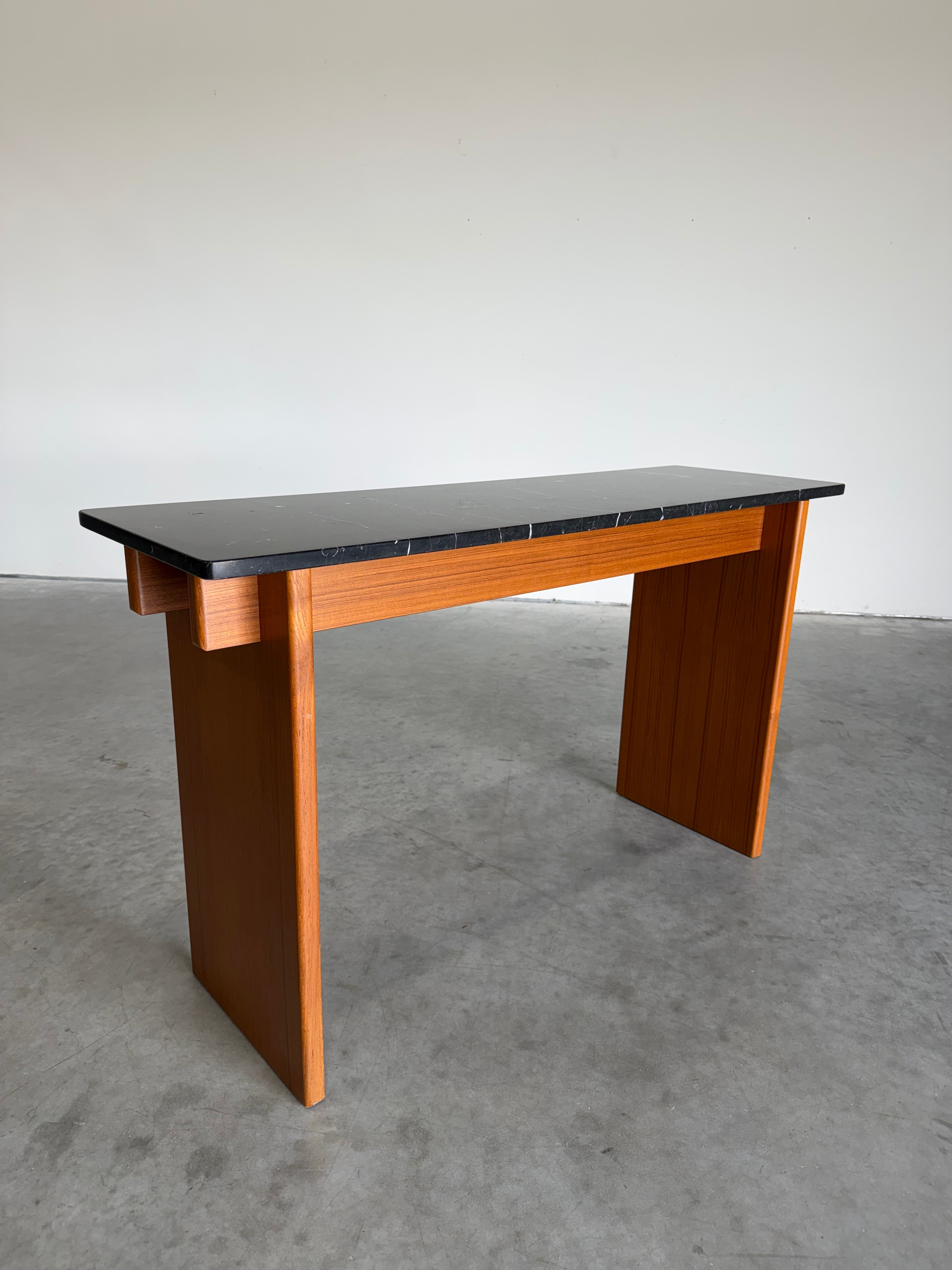 Vintage Danish Teak and Marble Console Table