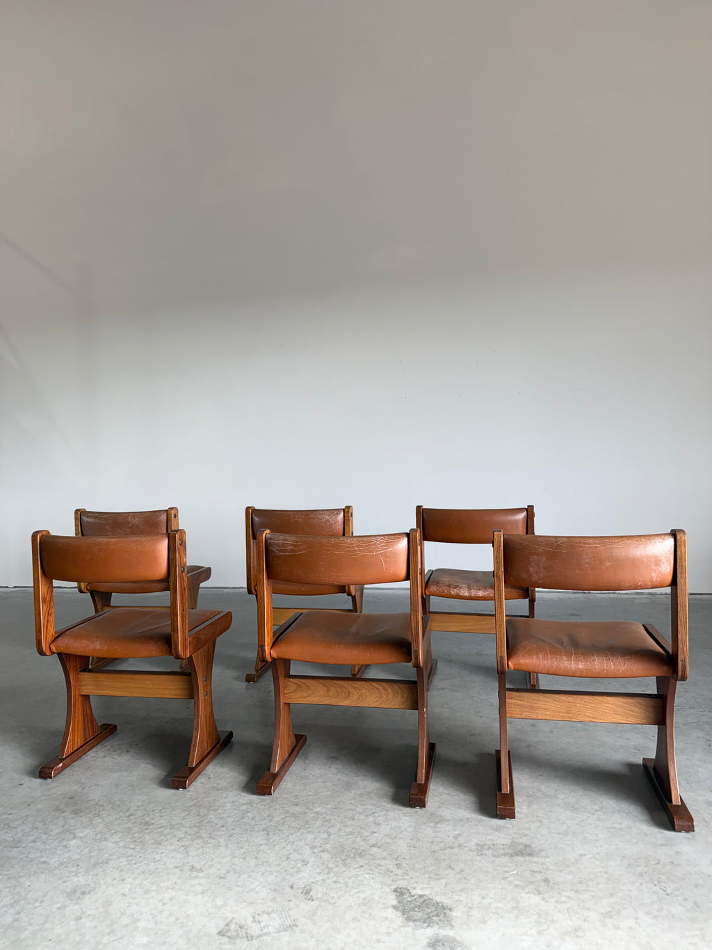 Set of 6 Danish Rosewood and Caramel Leather Gangso Mobler Dining Chairs