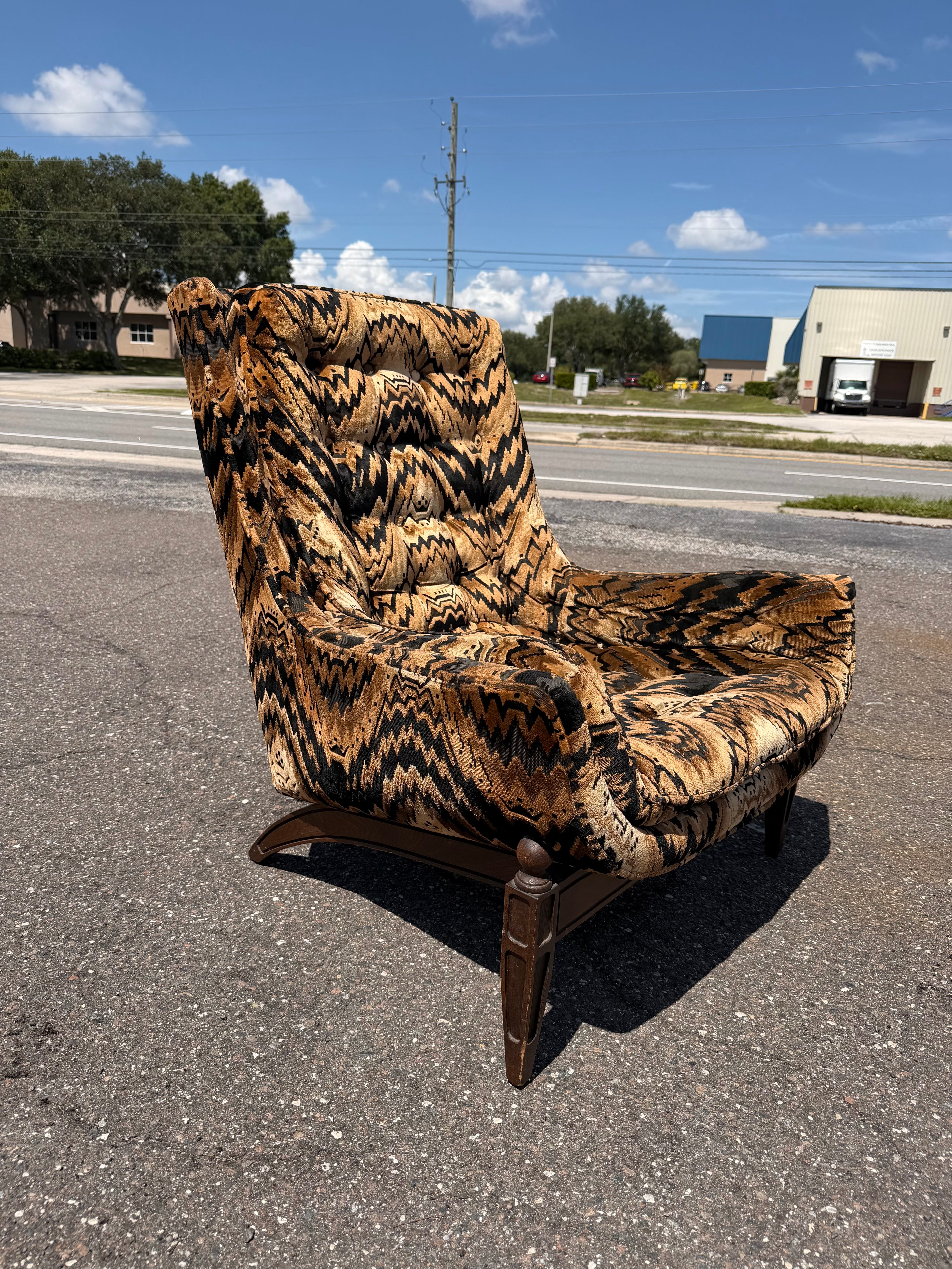 Mid Century Modern Castro Convertible High Back Velvet Lounge Chair and Ottoman Set