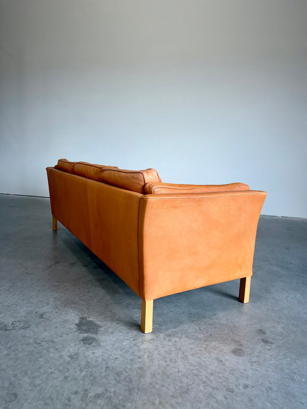 Vintage Mid Century Danish Caramel Leather Mogens Hansen Sofa