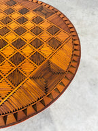 Vintage Tramp Art Chess Top Occasional Side Table, Matchstick Style