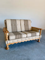 Vintage Henning Kjaernulf Style Danish Wool and Oak Loveseat