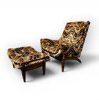 Mid Century Modern Castro Convertible High Back Velvet Lounge Chair and Ottoman Set