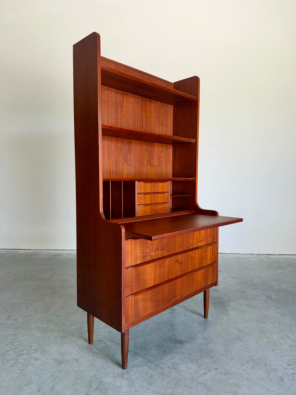 Mid Century Danish Teak Secretary Bookcase