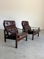 Vintage 1970’s Danish Leather and Suede Lounge Chair Pair