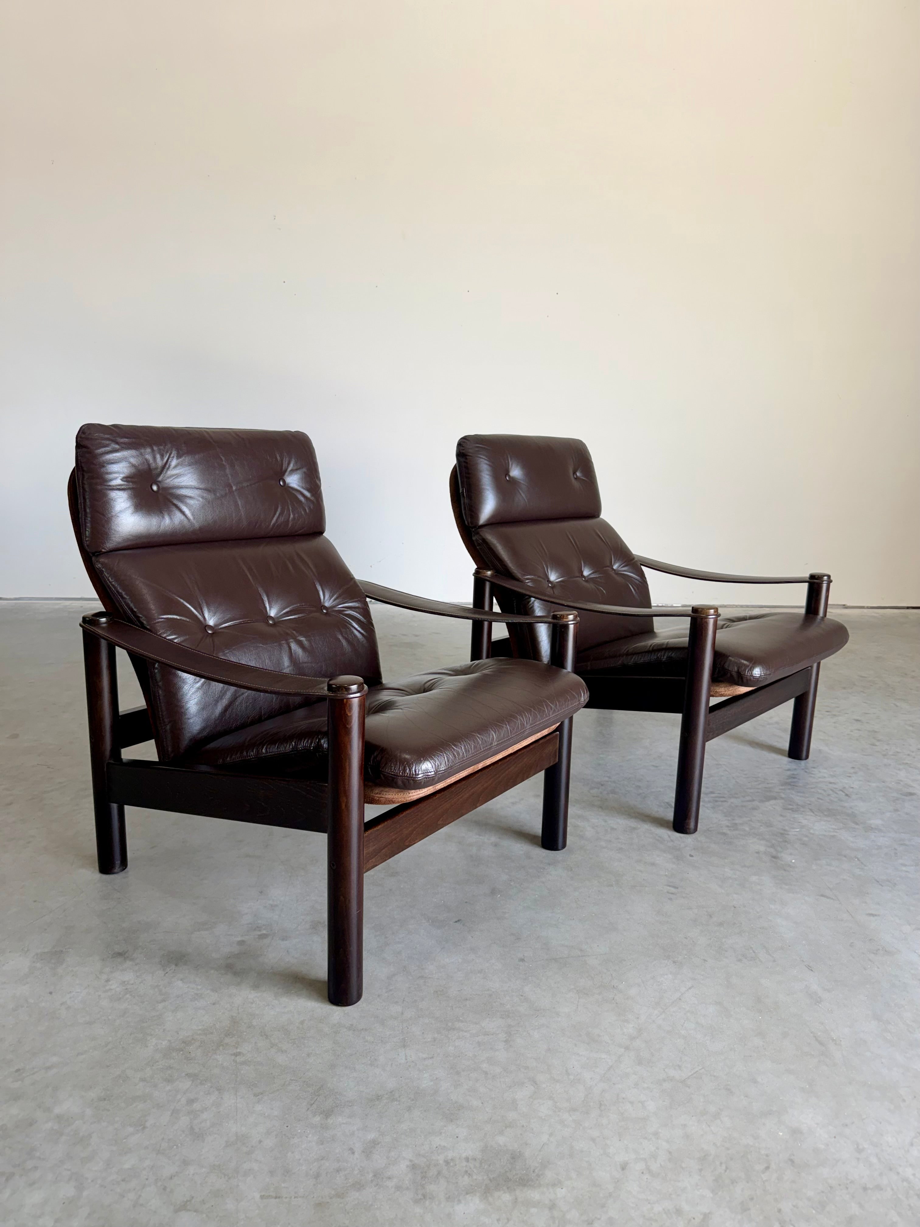 Vintage 1970’s Danish Leather and Suede Lounge Chair Pair