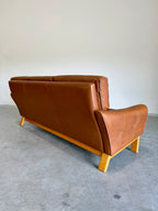 1970’s Danish Caramel Cowboy Leather and Beech 3 Seat Sofa