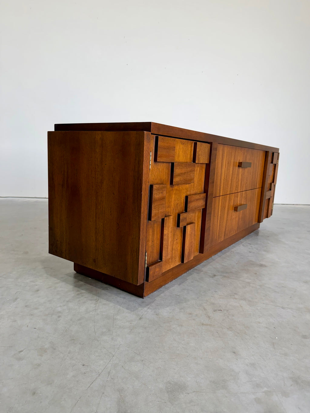 Lane Staccato Brutalist 2pc Hutch Display Cabinet