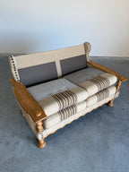 Vintage Henning Kjaernulf Style Danish Wool and Oak Loveseat
