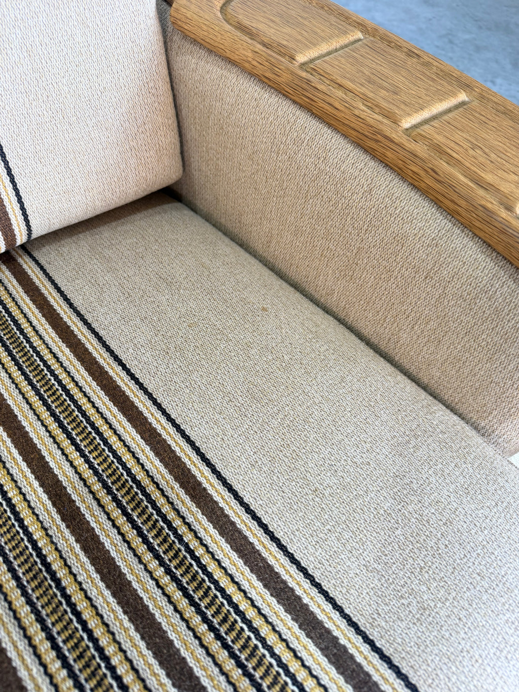 Vintage Henning Kjaernulf Style Danish Wool and Oak Lounge Chair