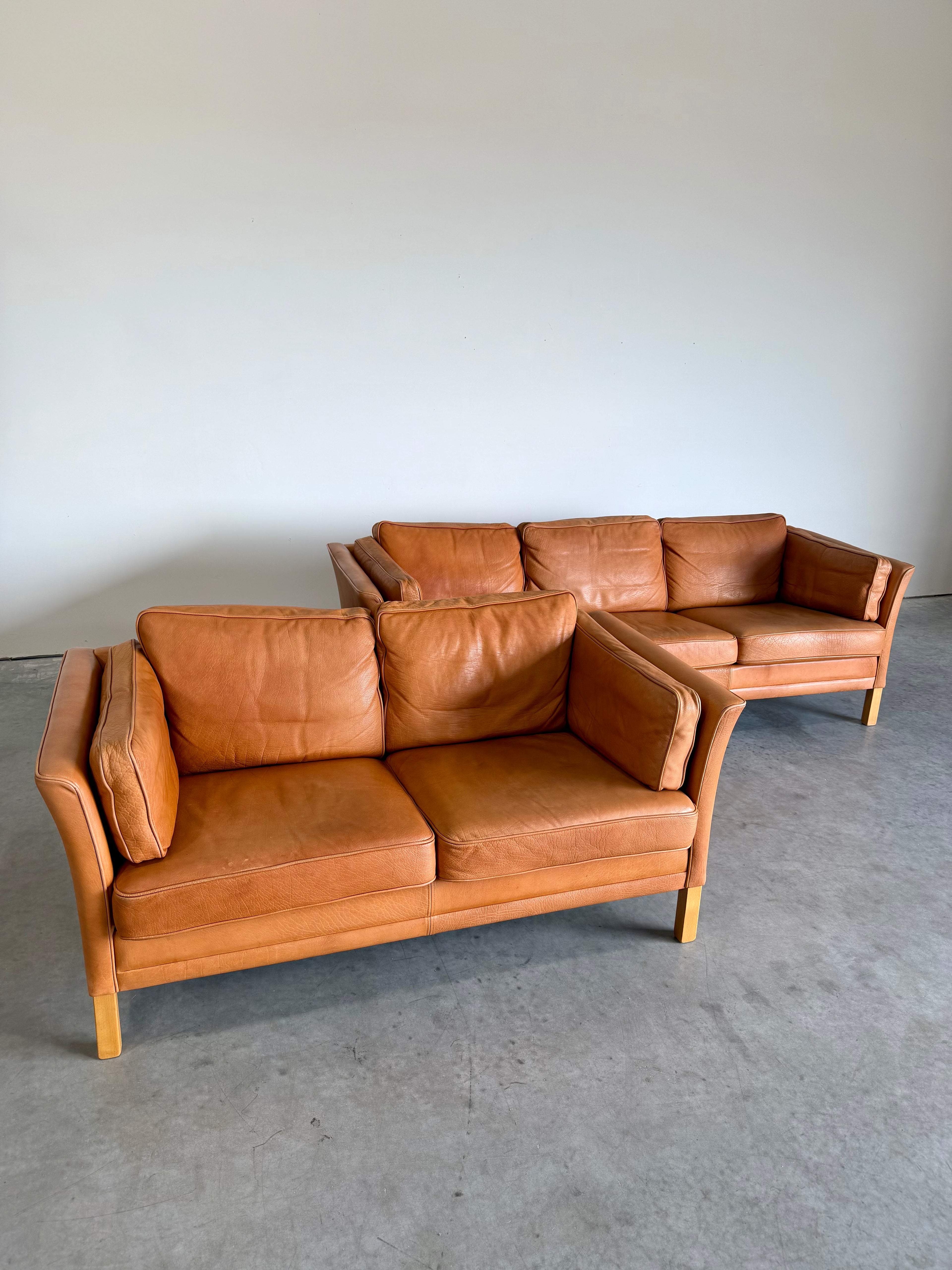 Vintage Mid Century Danish Caramel Leather Mogens Hansen Sofa
