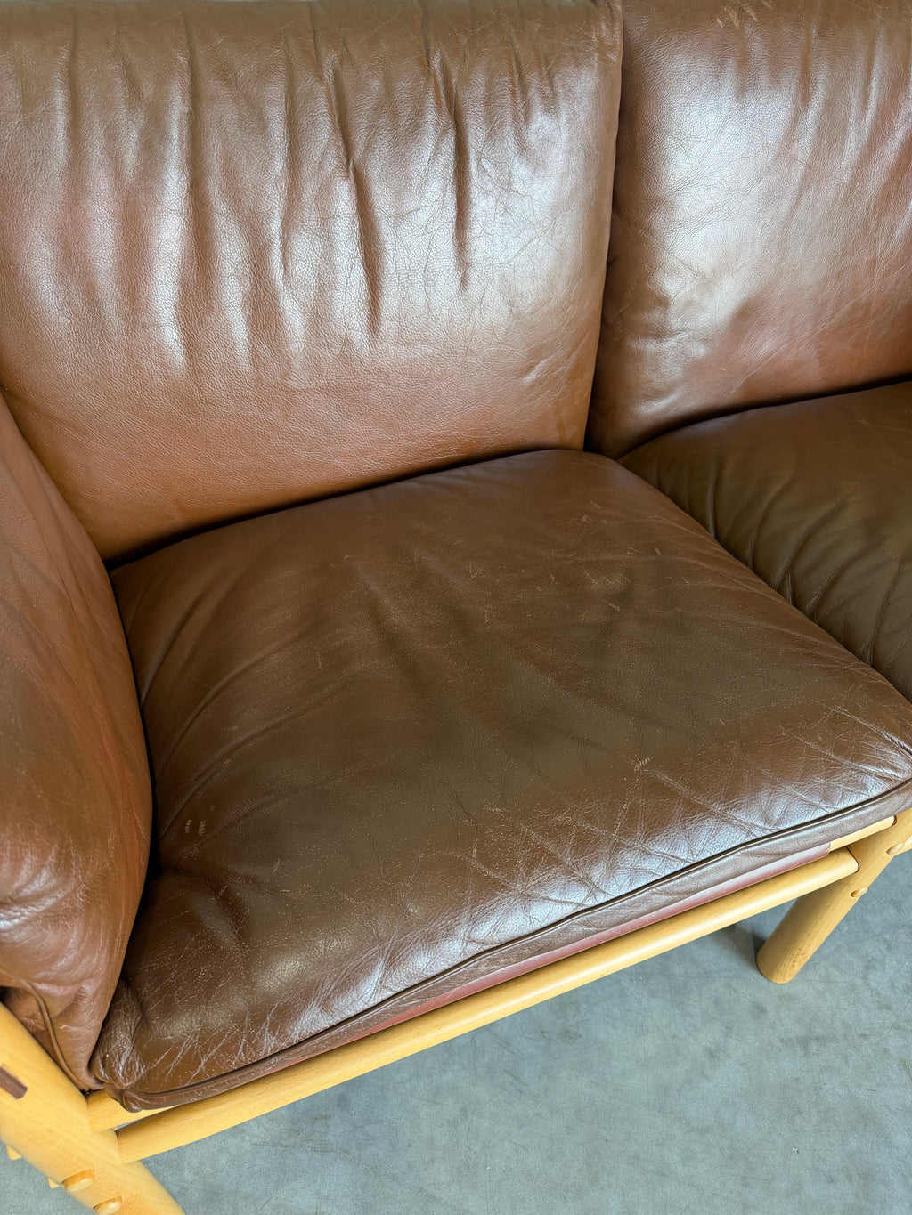 Vintage Arne Norell Ilona Safari Loveseat in Brown Leather