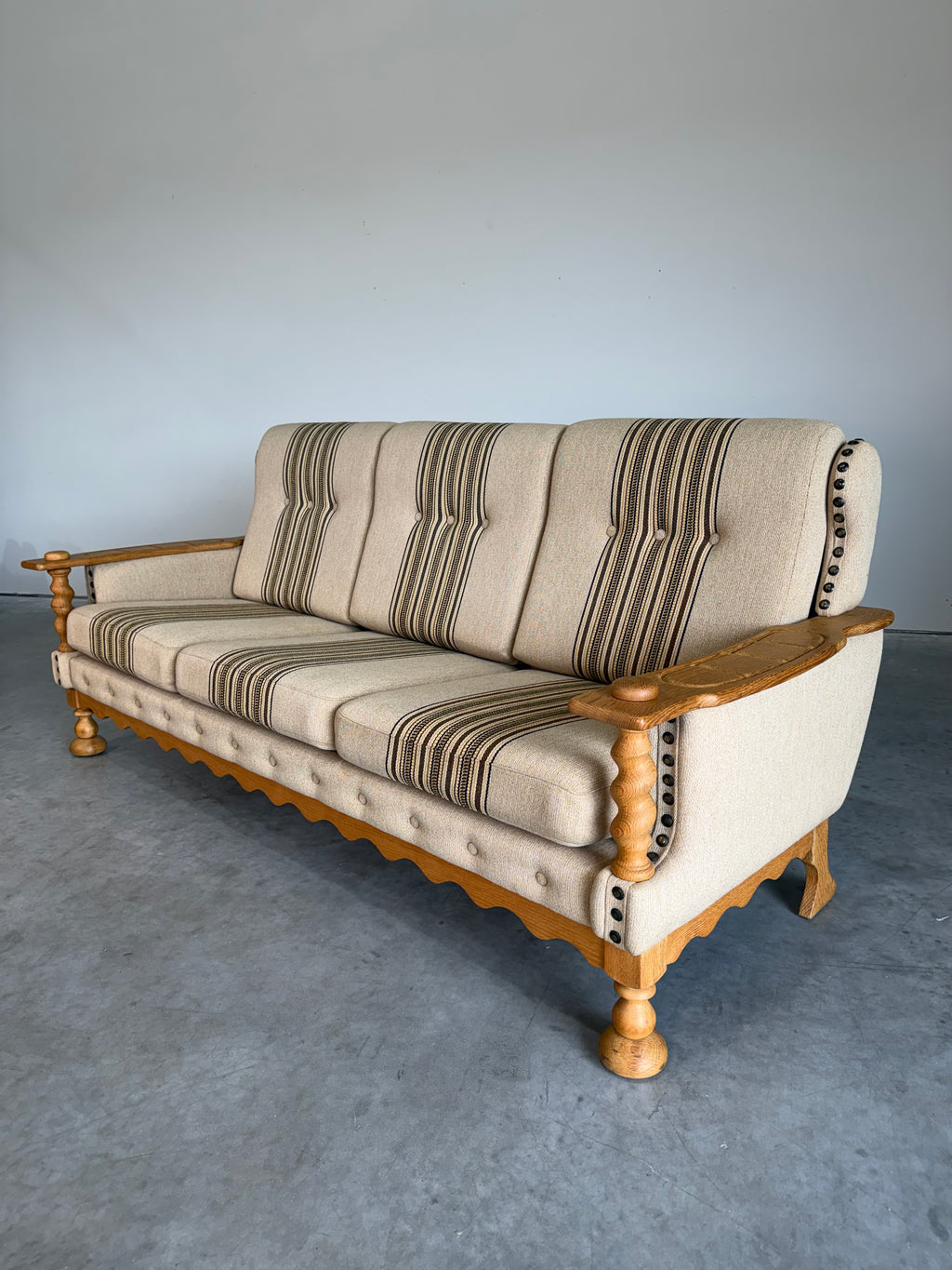 Vintage Henning Kjaernulf Style Danish Wool and Oak Sofa