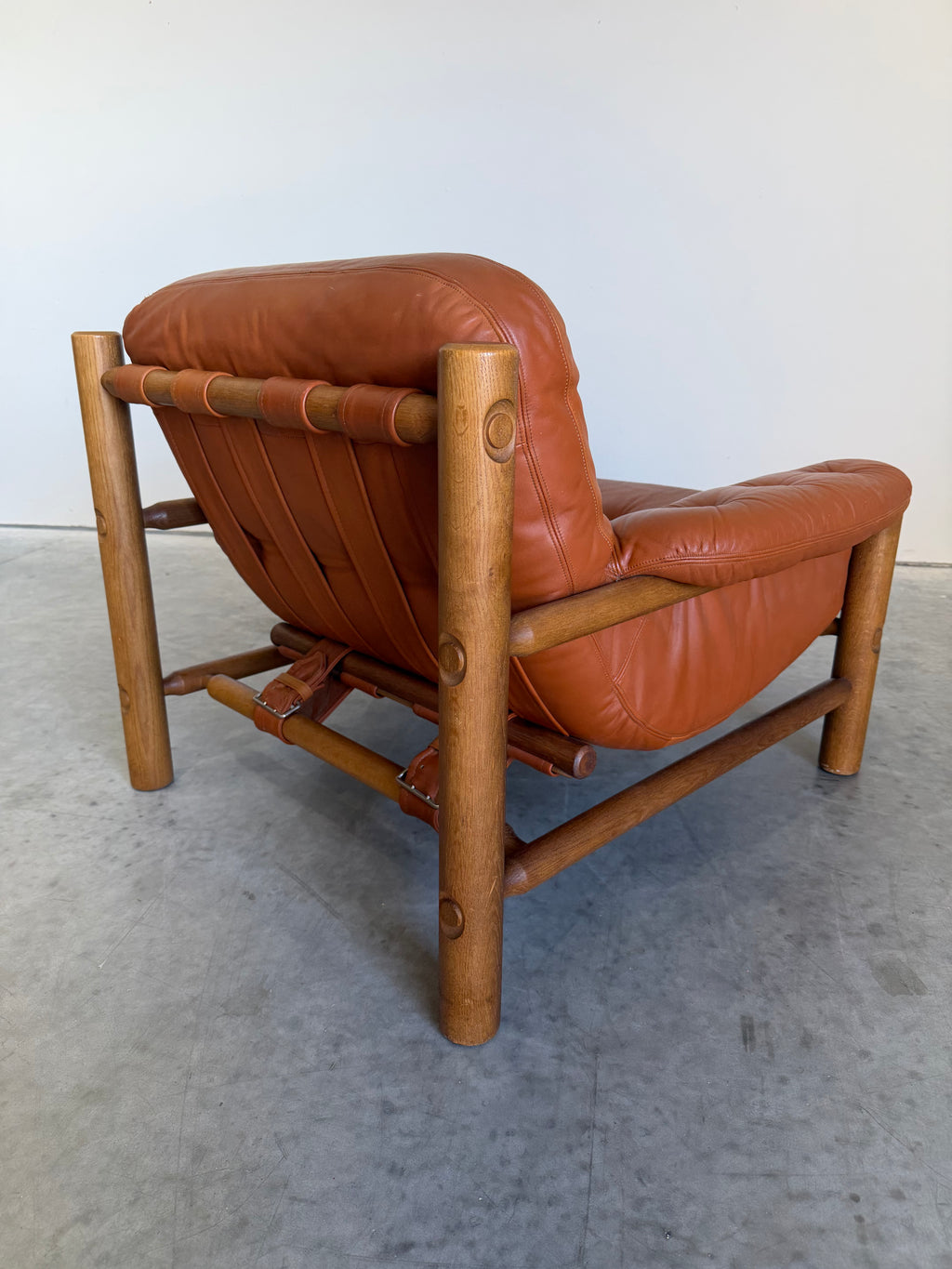Brazilian Modernist Style Lounge Chair in Cognac Leather and Oak
