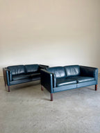 Vintage Navy Leather 2 Seat Sofa by Borge Mogensen