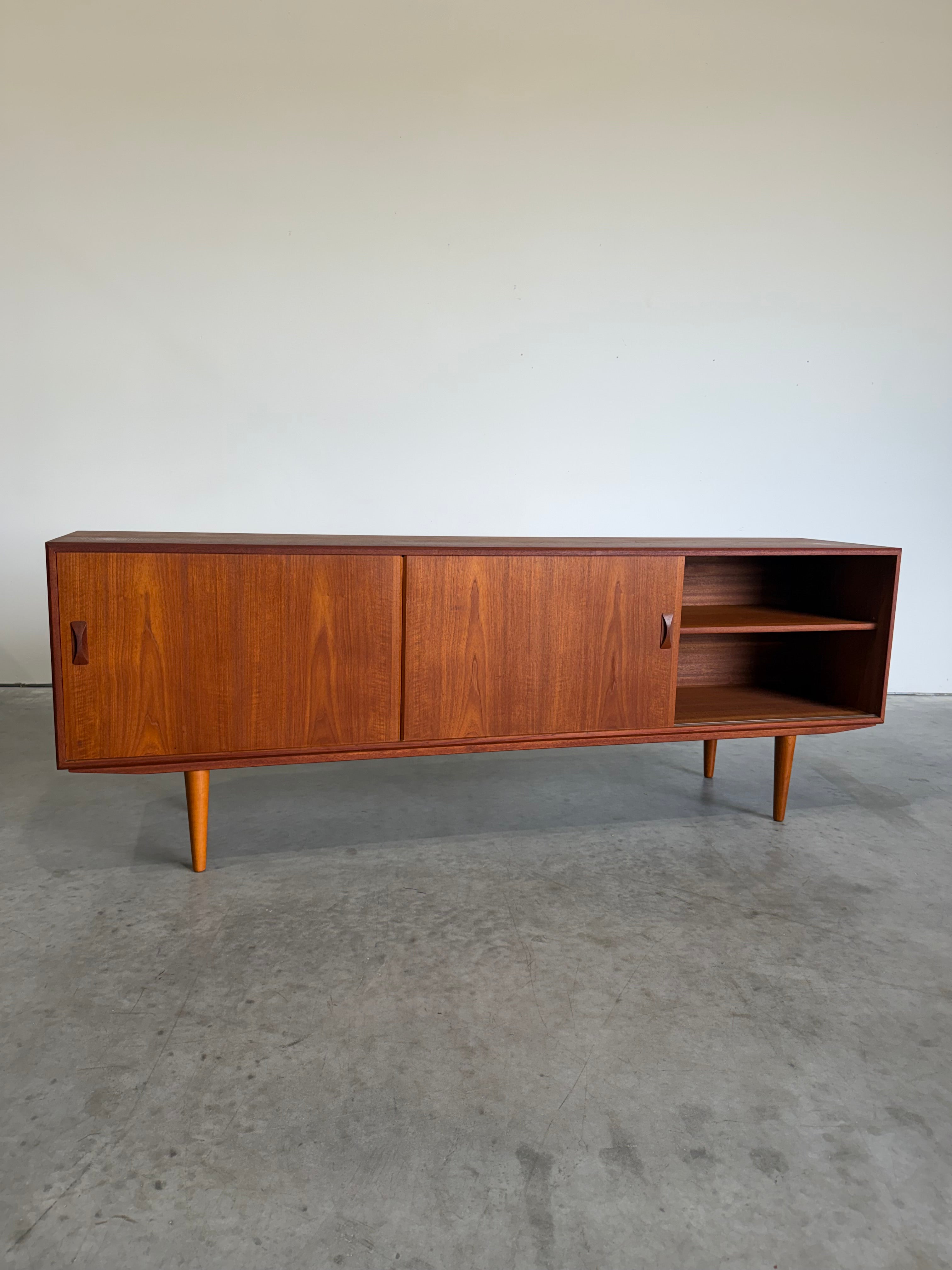 Long Danish Teak Mid Century Credenza by Clausen & Son