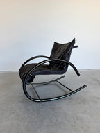 Vintage Post Modern Black Tubular Metal and Leather Rocker