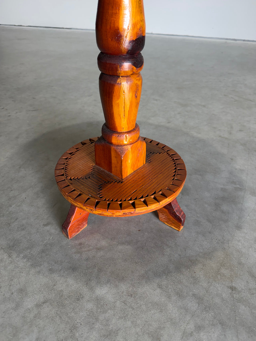 Vintage Tramp Art Chess Top Occasional Side Table, Matchstick Style