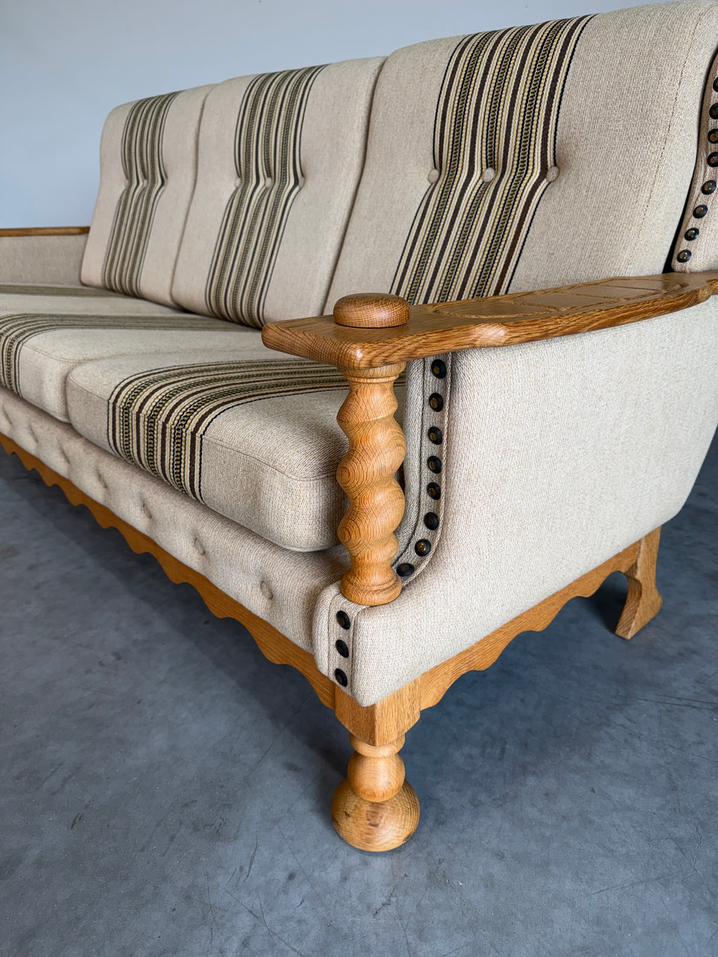 Vintage Henning Kjaernulf Style Danish Wool and Oak Sofa